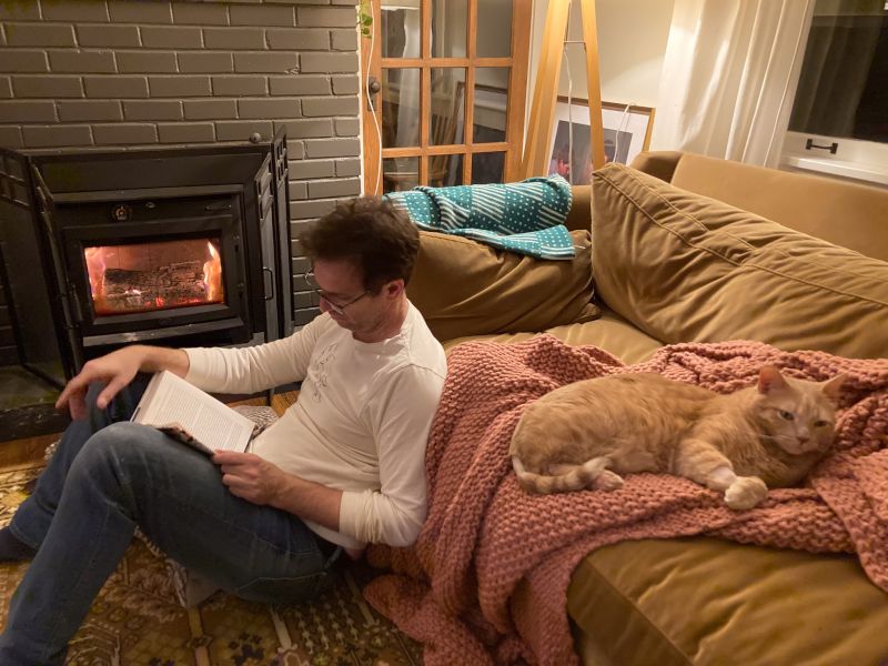 Cozy Reading by the Fire